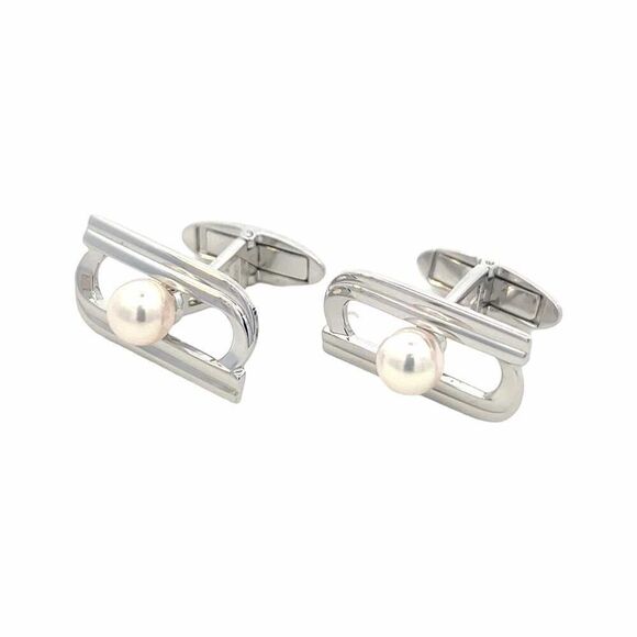 Mikimoto Estate Akoya Pearl Cufflinks Silver 6.15 mm M402 - Picture 3 of 9